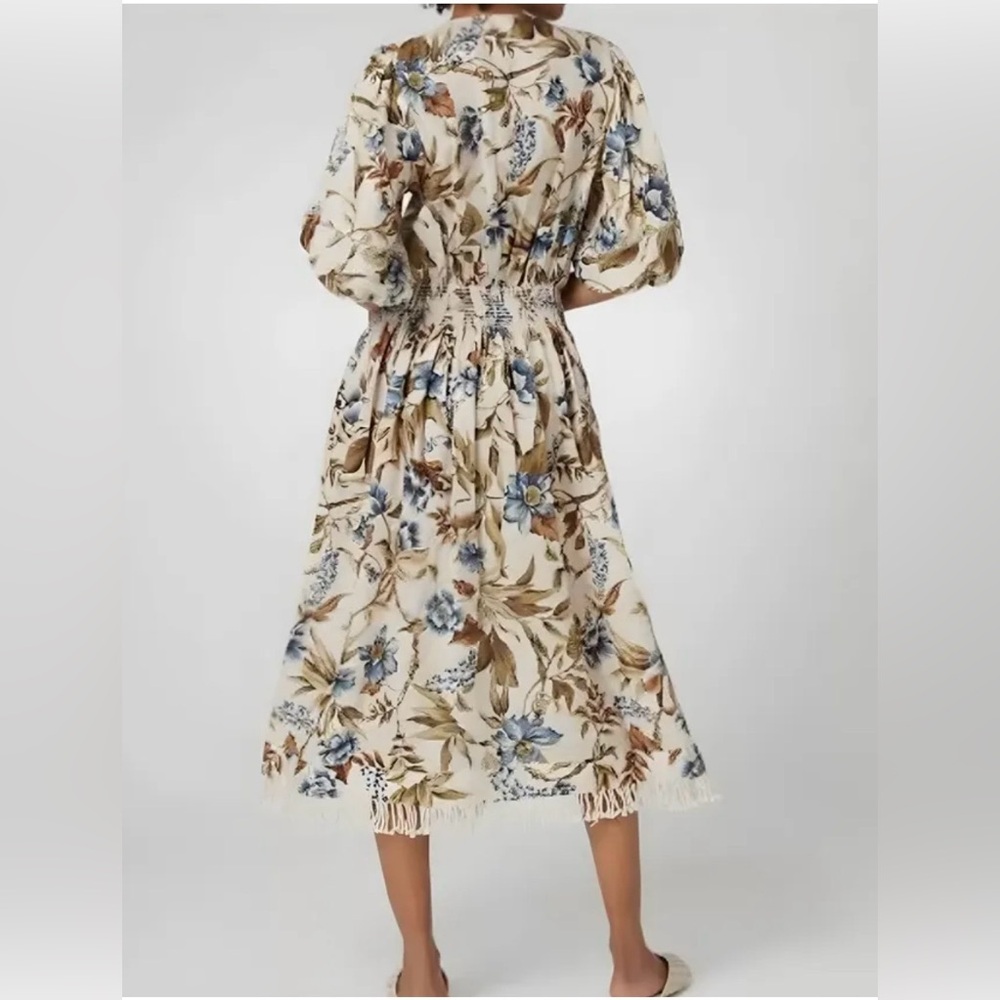 Zimmermann Blue and Brown Floral Midi Dress - Picture 3 of 6